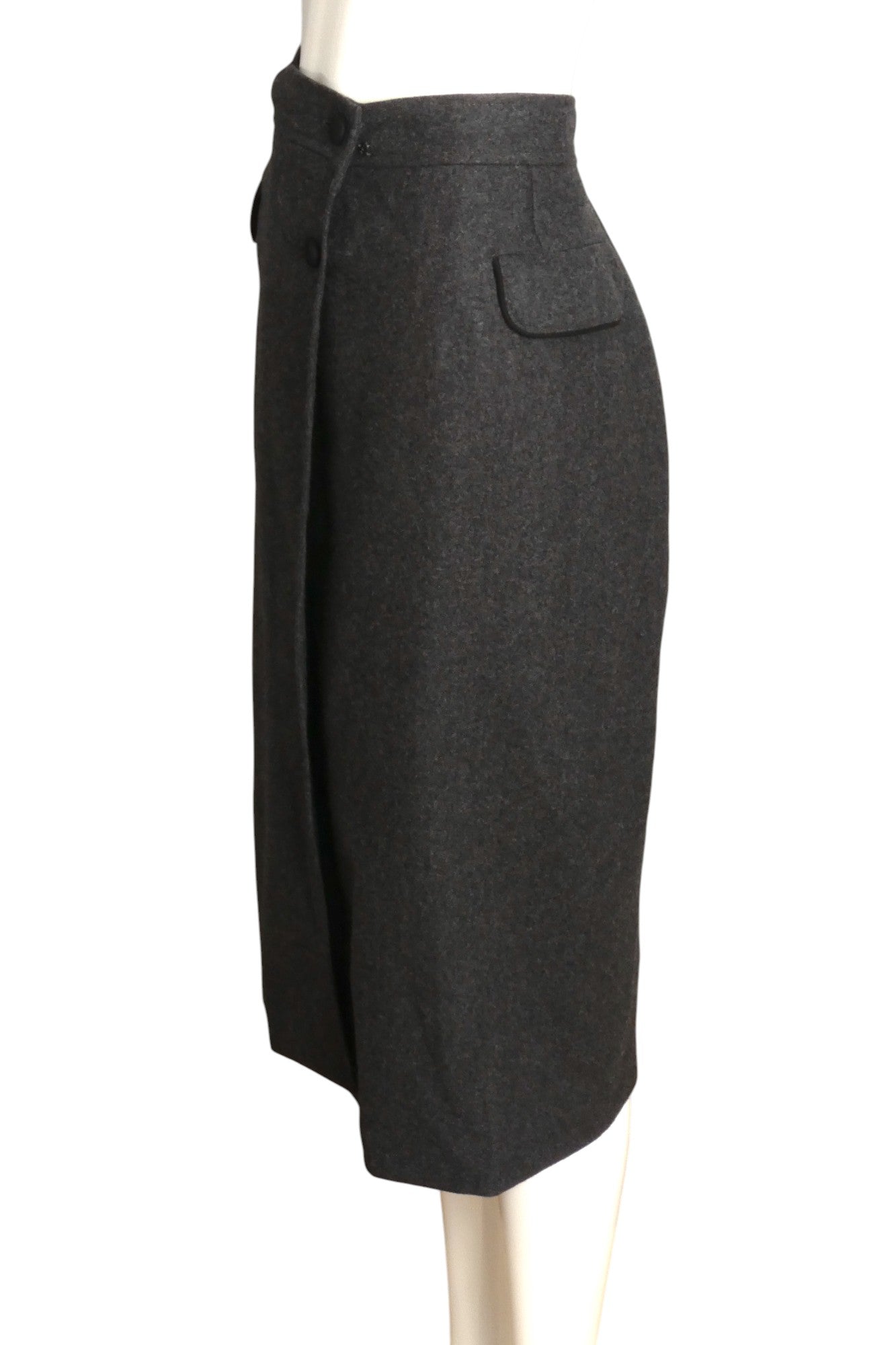 GUCCI- 1980s Grey Wool Wrap Skirt, Size 10