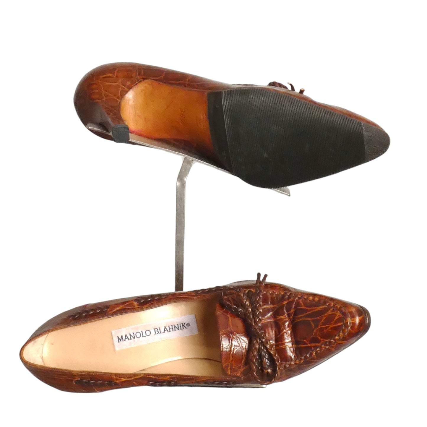 MANOLO BLAHNIK- 1990s Brown Alligator Pumps, Size 36.5