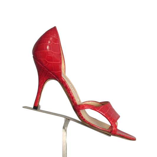 MANOLO BLAHNIK- Red Alligator Pumps, Size 36.5