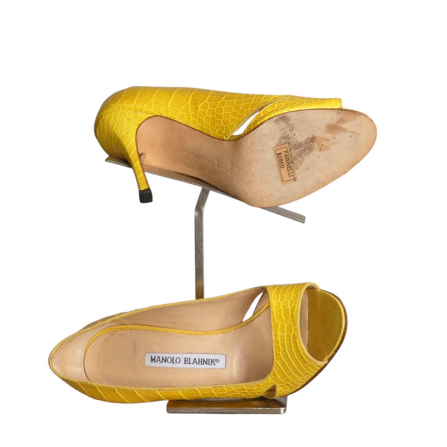 MANOLO BLAHNIK- Yellow Alligator Pumps, Size 36.5