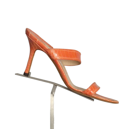MANOLO BLAHNIK- Coral Alligator Sandals, Size 36