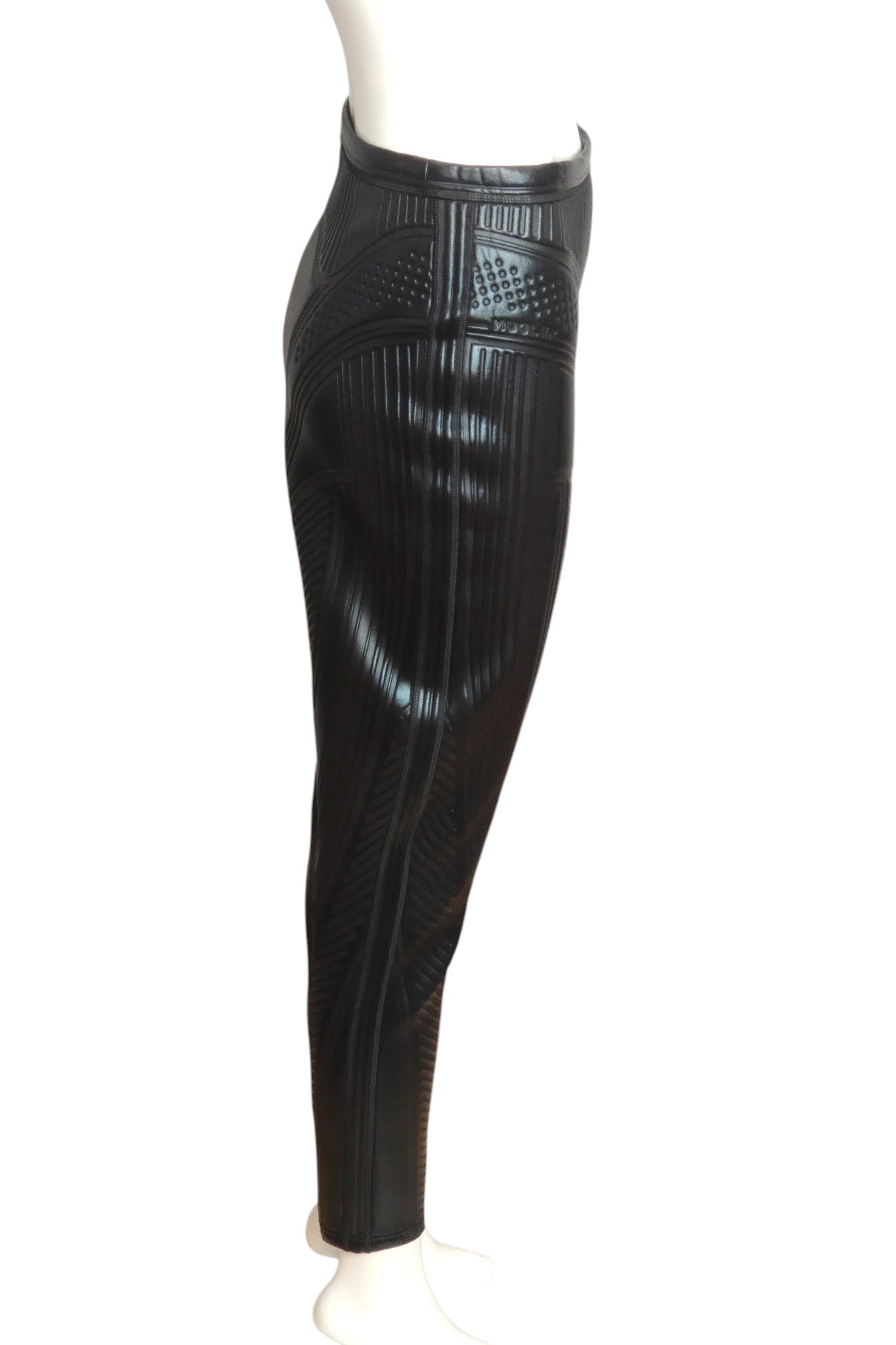 MUGLER- Black PVC Quilted Pants, Size 6