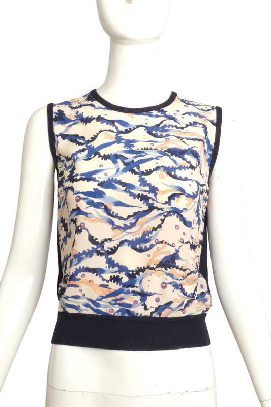 SALAVATORE FERRAGAMO- 1990s Print Silk & Knit Vest, Size XS