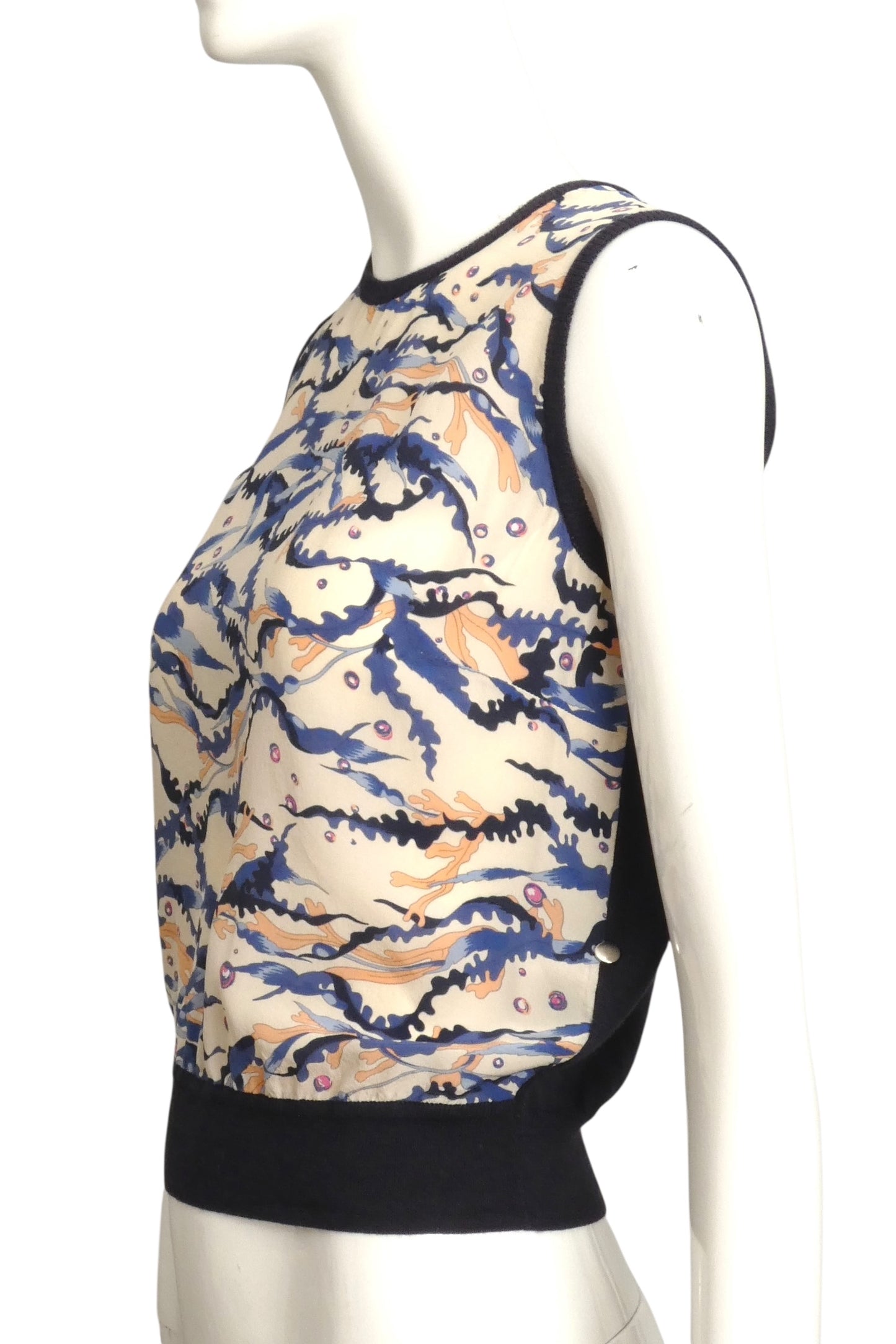 SALAVATORE FERRAGAMO- 1990s Print Silk & Knit Vest, Size XS
