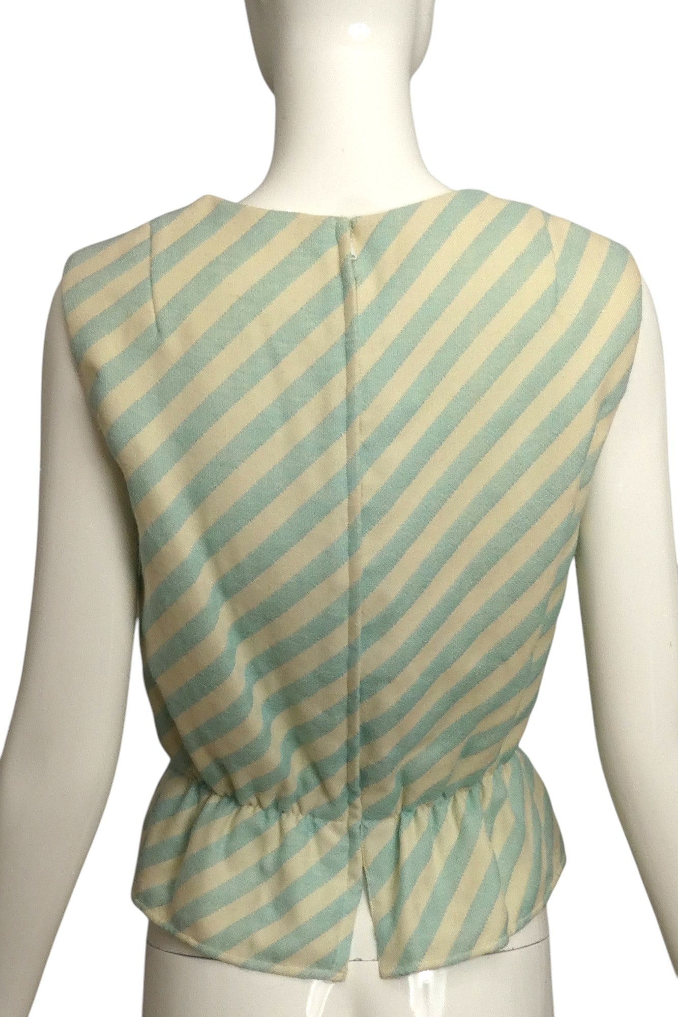 1960s Striped Wool Blouse with Peplum, Size 6
