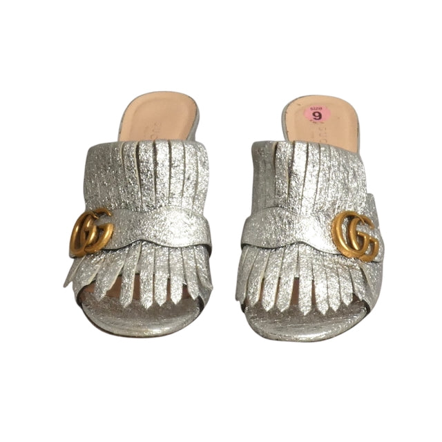 GUCCI- Silver Metalic Mules, Size 39
