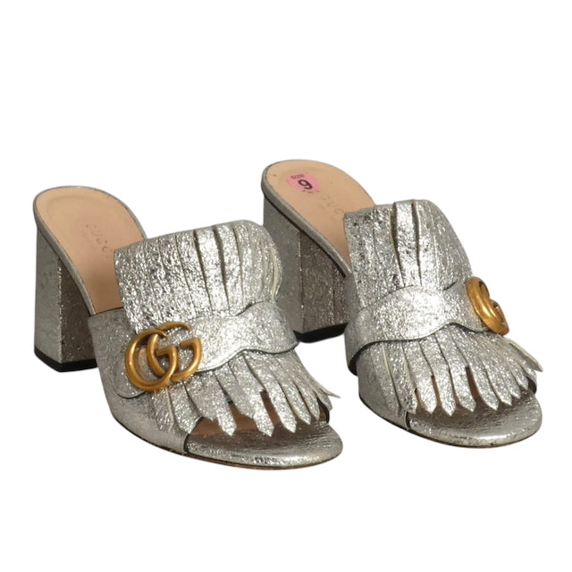 GUCCI- Silver Metalic Mules, Size 39