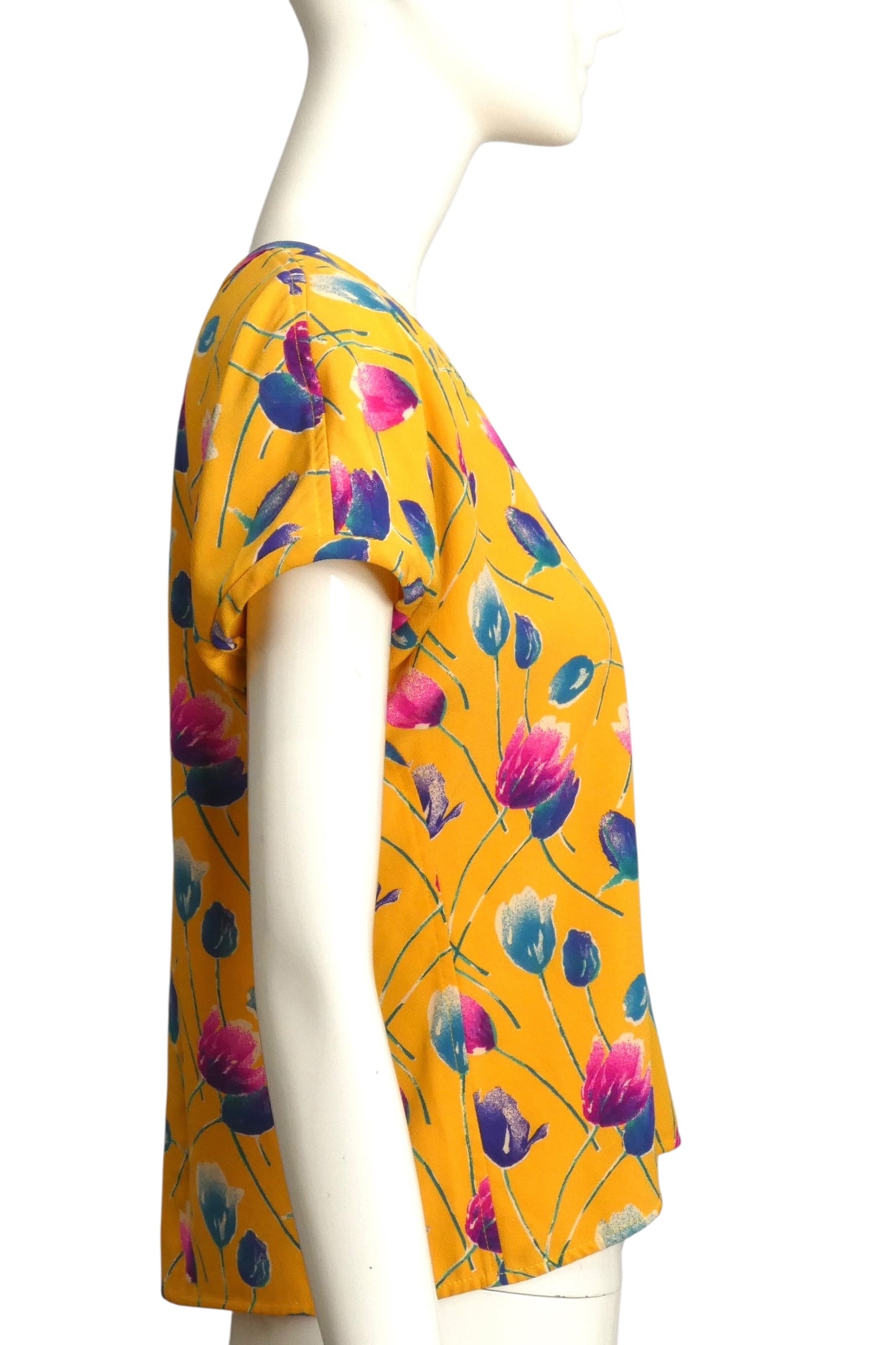 UNGARO- 1980s Floral Print Silk Blouse, Size 6