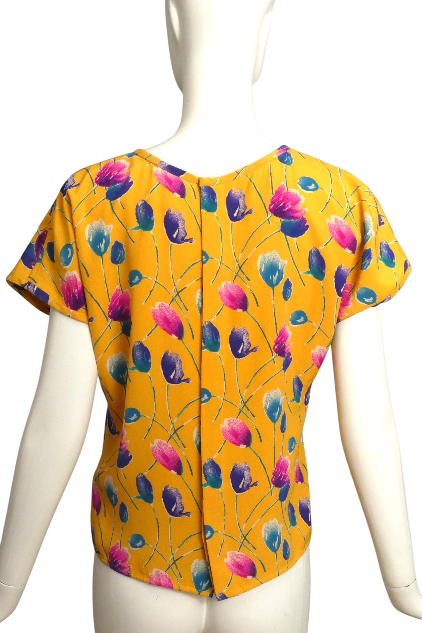 UNGARO- 1980s Floral Print Silk Blouse, Size 6