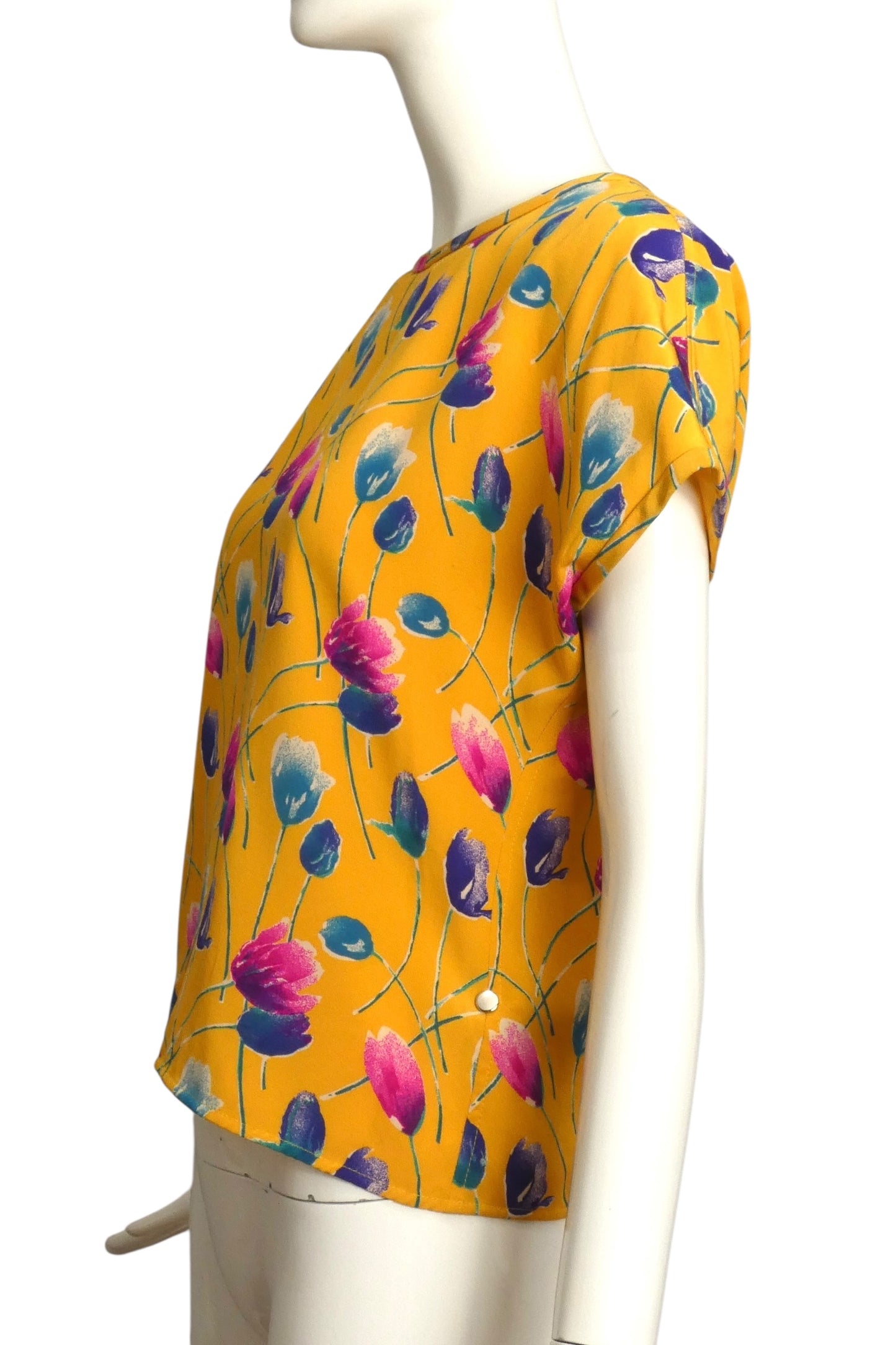 UNGARO- 1980s Floral Print Silk Blouse, Size 6