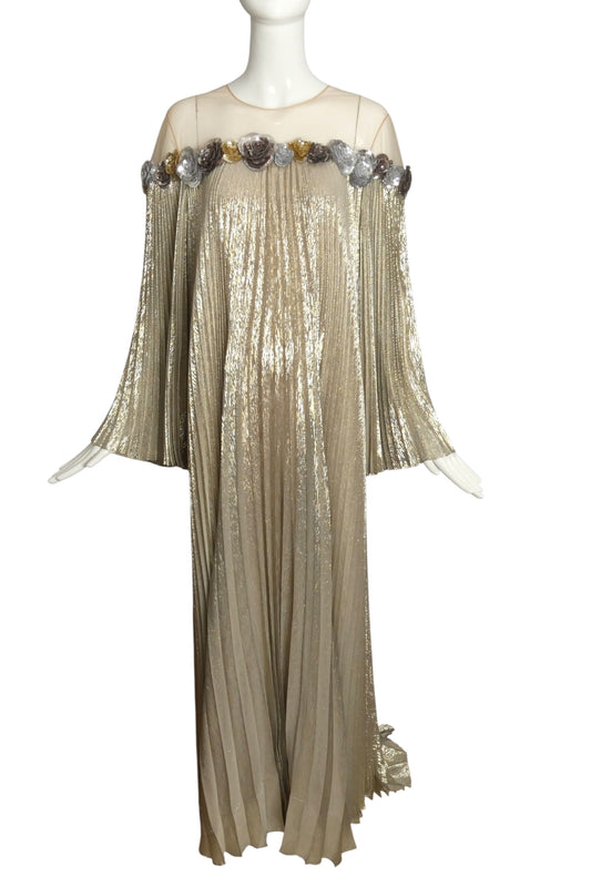 OSCAR DE LA RENTA- 2023 Embellished Metallic Plisse Gown, Size Large