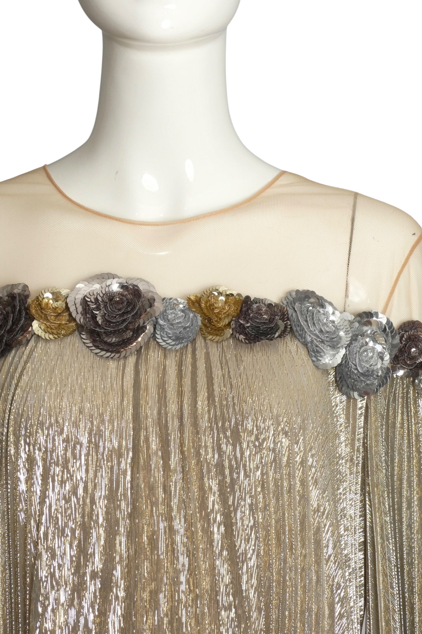OSCAR DE LA RENTA- 2023 Embellished Metallic Plisse Gown, Size Large