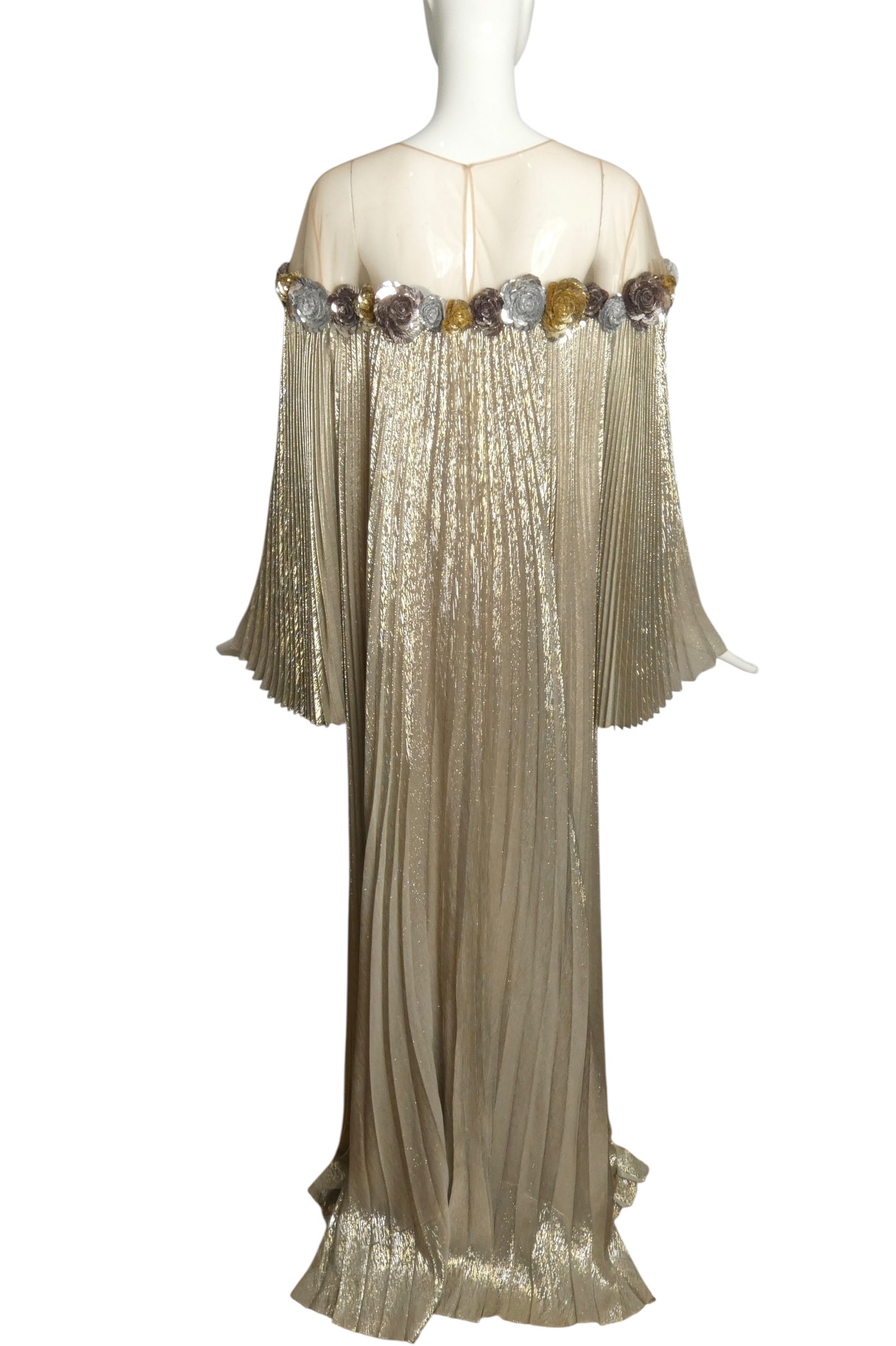 OSCAR DE LA RENTA- 2023 Embellished Metallic Plisse Gown, Size Large