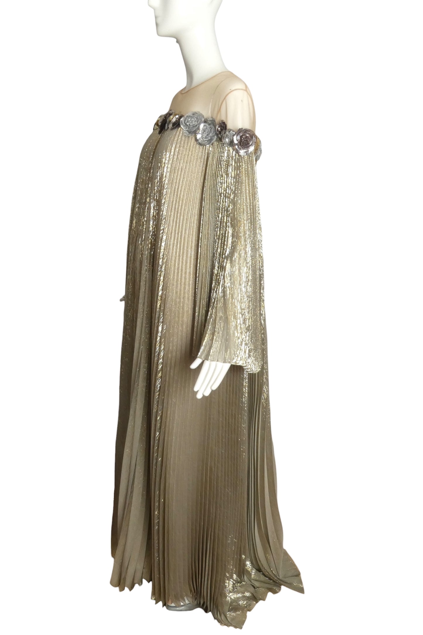 OSCAR DE LA RENTA- 2023 Embellished Metallic Plisse Gown, Size Large