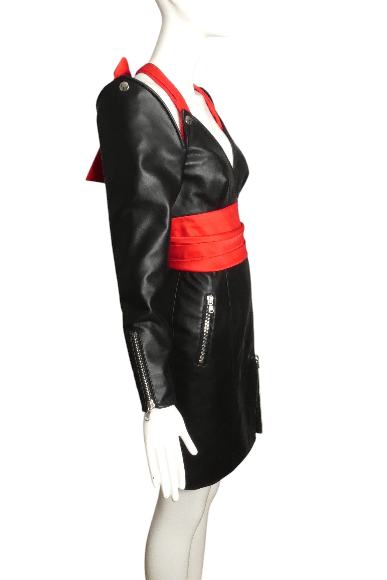 MOSCHINO COUTURE- 2021 Black Leather Moto Dress, Size 6