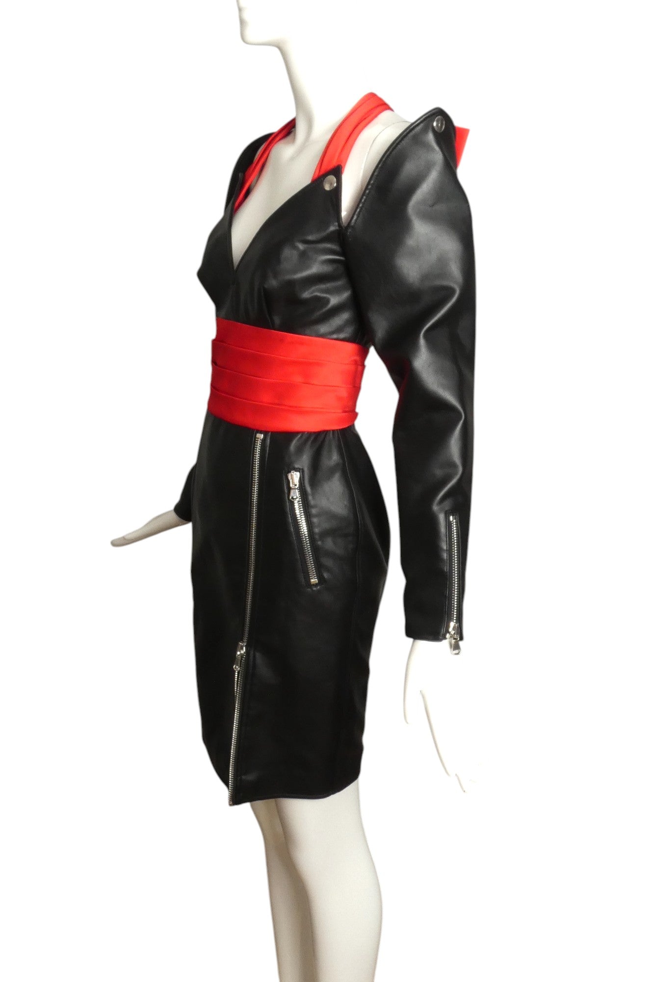 MOSCHINO COUTURE- 2021 Black Leather Moto Dress, Size 6