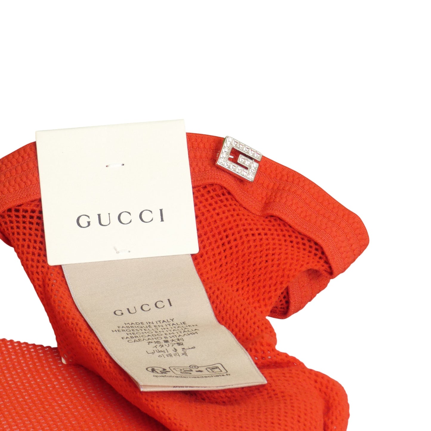 GUCCI- NIB 2023 Red Fishnet Stockings, Size Medium