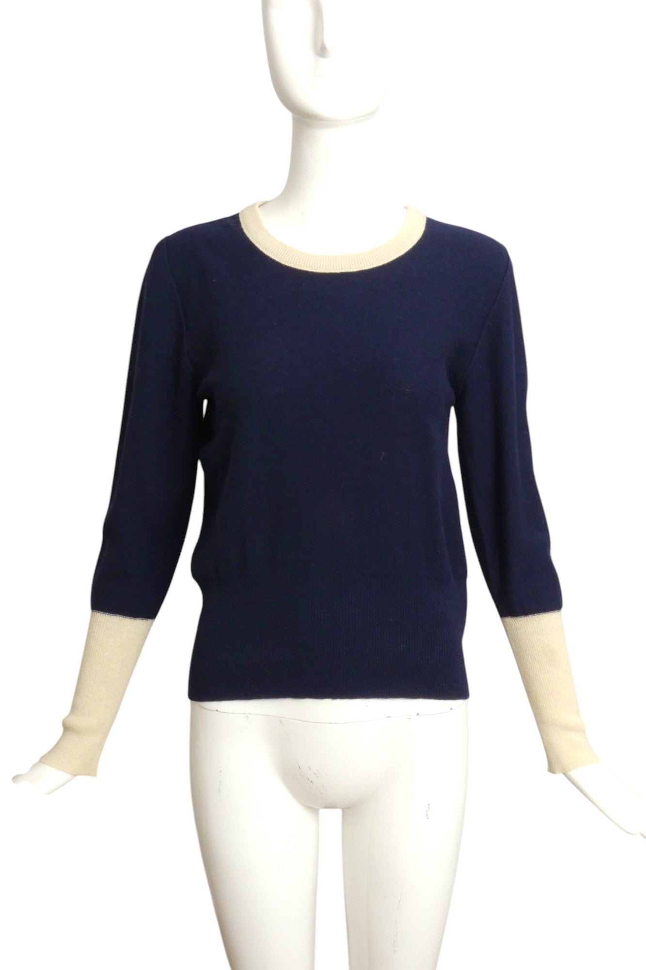 SONIA RYKIEL- 1980s Navy & Ivory Wool Sweater, Size 4