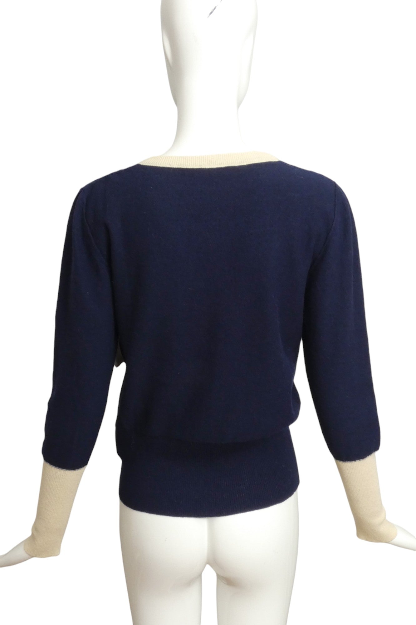 SONIA RYKIEL- 1980s Navy & Ivory Wool Sweater, Size 4