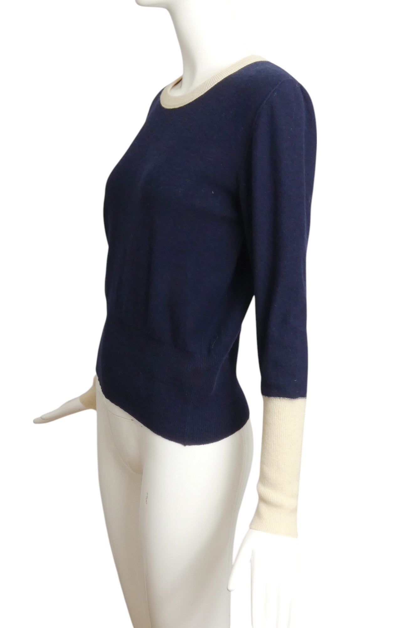 SONIA RYKIEL- 1980s Navy & Ivory Wool Sweater, Size 4