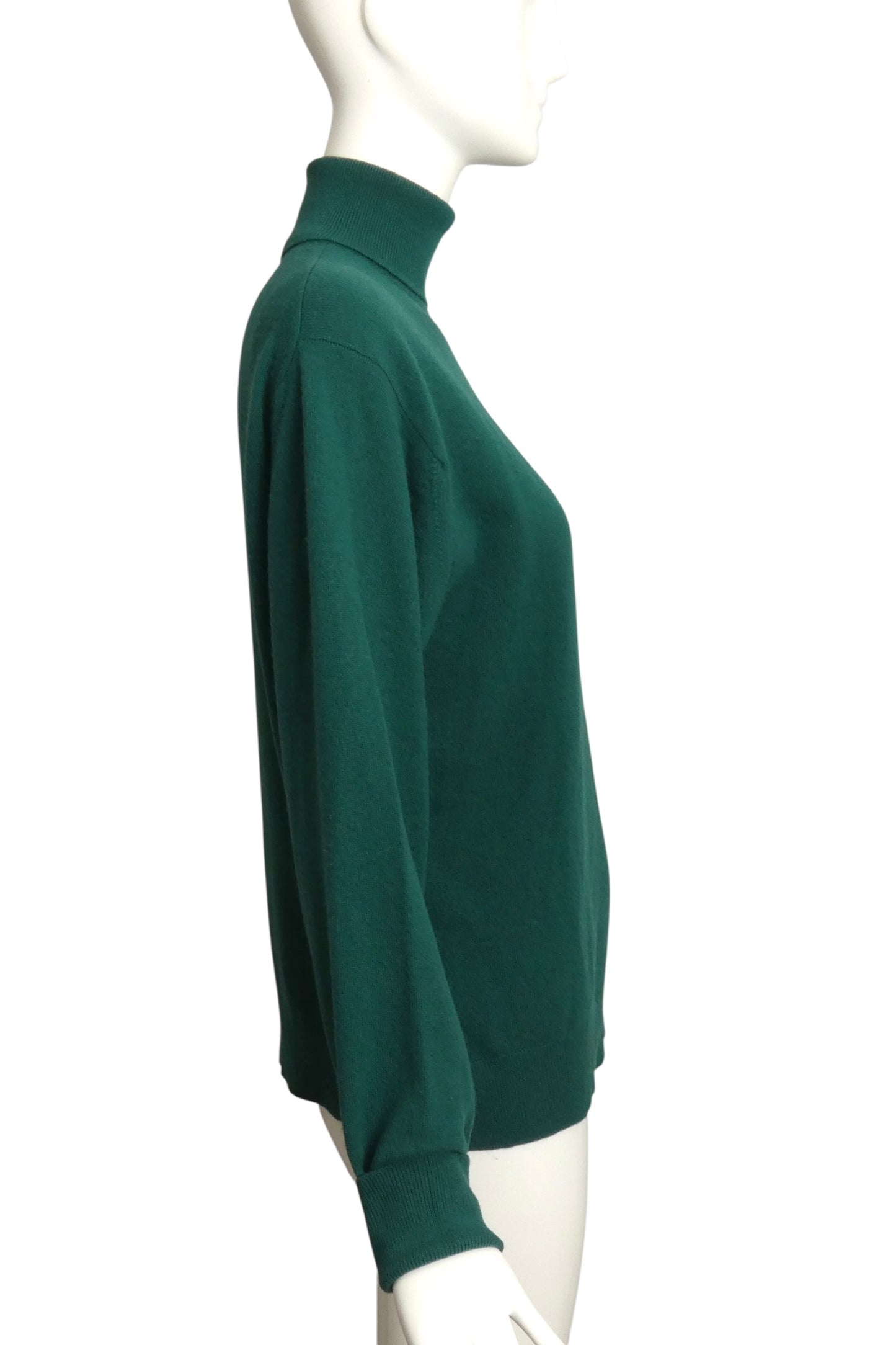 HERMES- 1970s Green Cashmere Turtleneck Sweater, Size 10