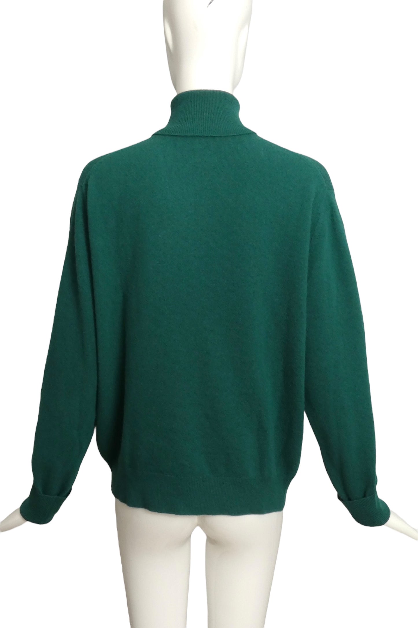 HERMES- 1970s Green Cashmere Turtleneck Sweater, Size 10