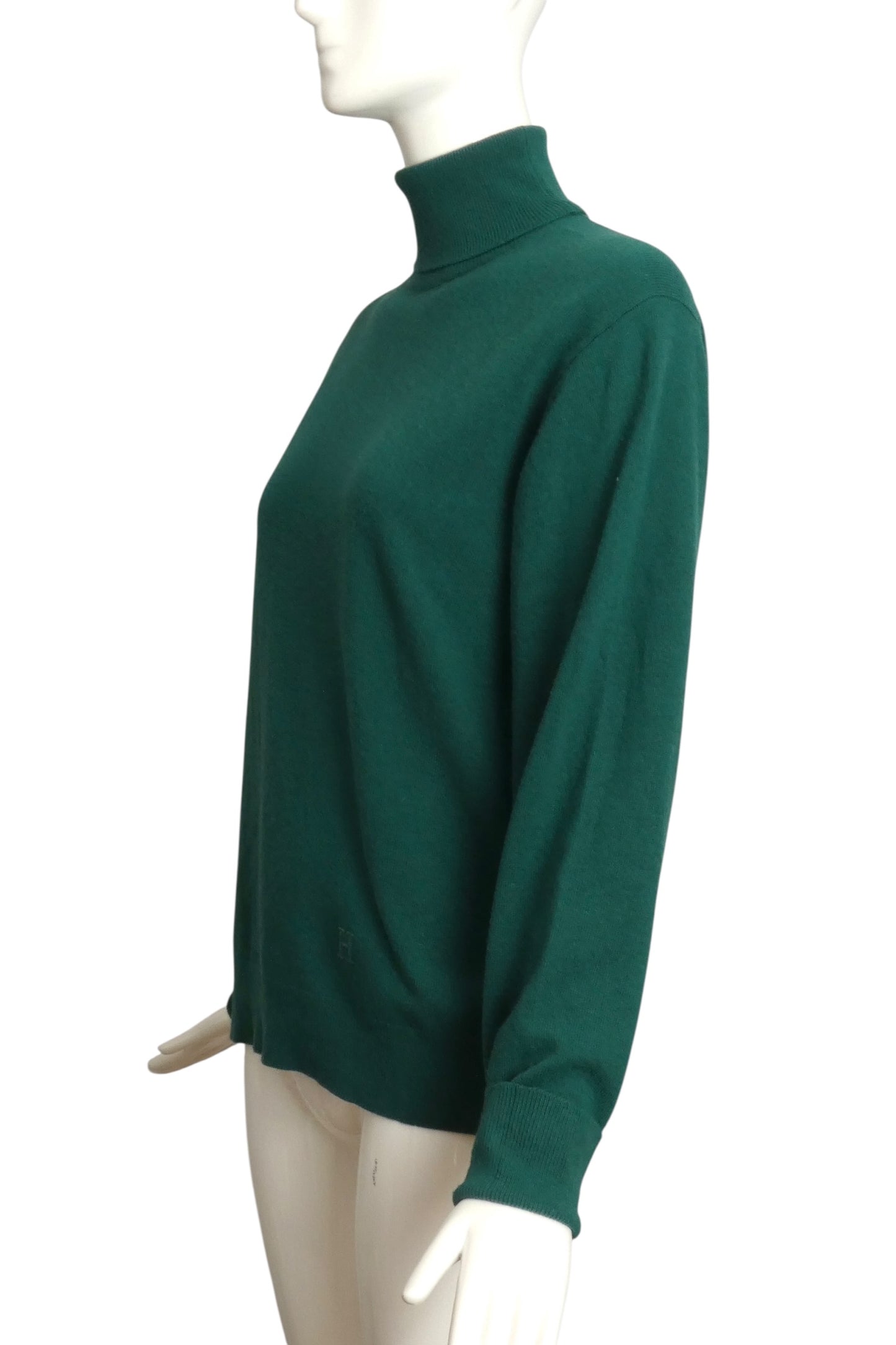 HERMES- 1970s Green Cashmere Turtleneck Sweater, Size 10