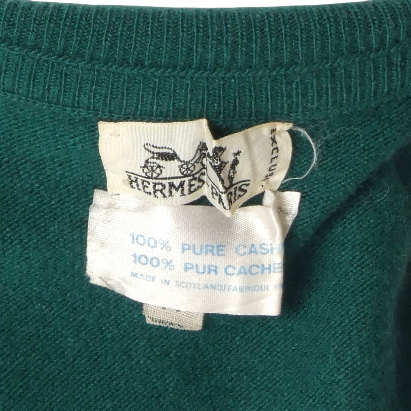 HERMES- 1970s Green Cashmere Turtleneck Sweater, Size 10