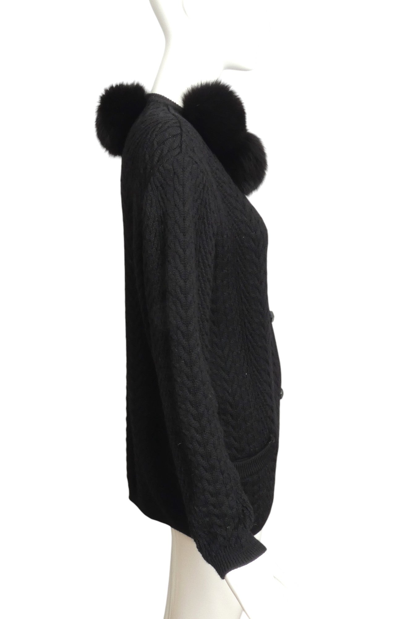 SAINT LAURENT- 1980s Back Fur Trimmed Knit Cardigan, Size 8