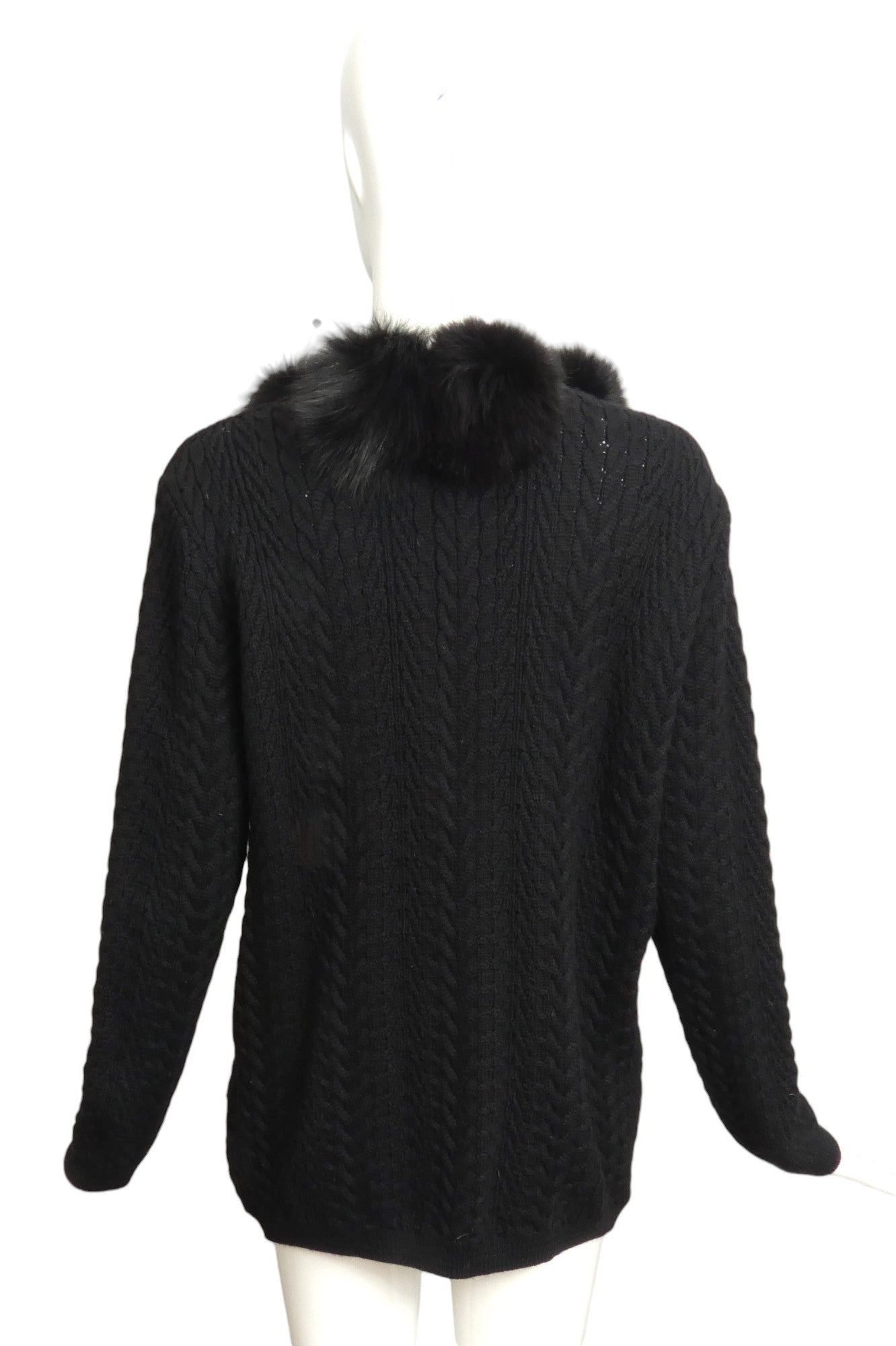 SAINT LAURENT- 1980s Back Fur Trimmed Knit Cardigan, Size 8