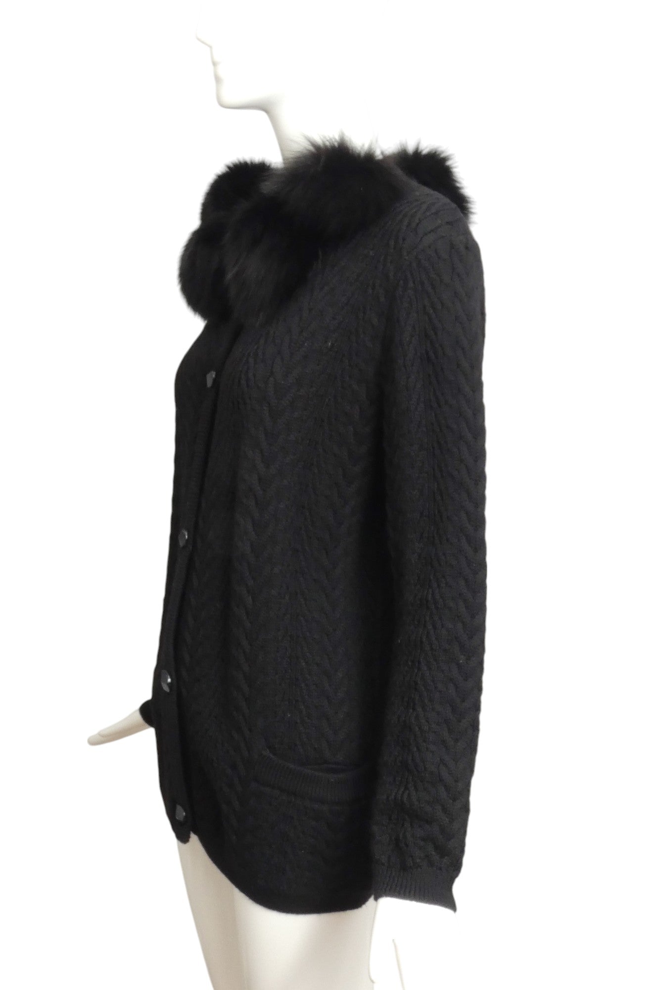 SAINT LAURENT- 1980s Back Fur Trimmed Knit Cardigan, Size 8
