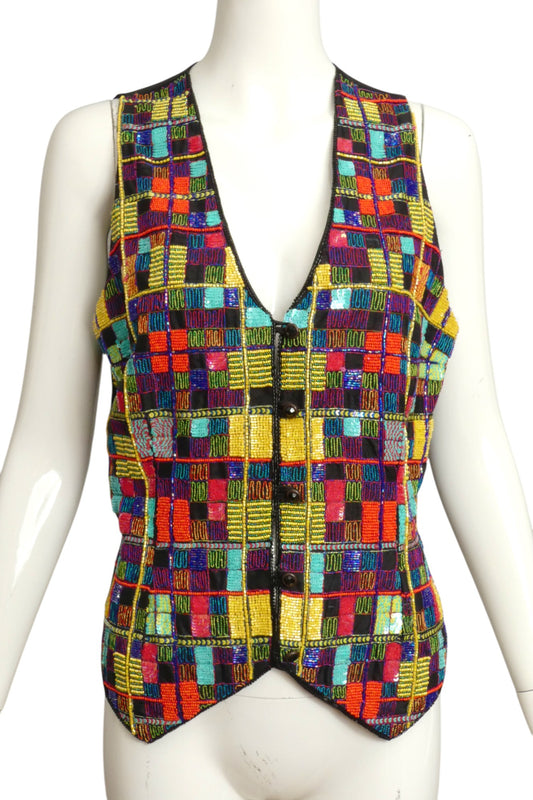 TODD OLDHAM- 1990s Sequin & Beaded Vest, Size 6