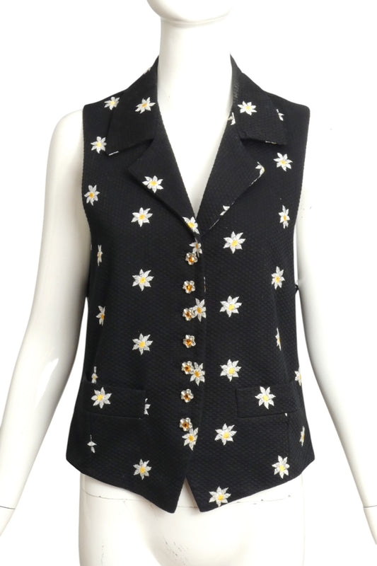 TODD OLDHAM- 1990s Embroidered Floral Cotton Vest, Size 8