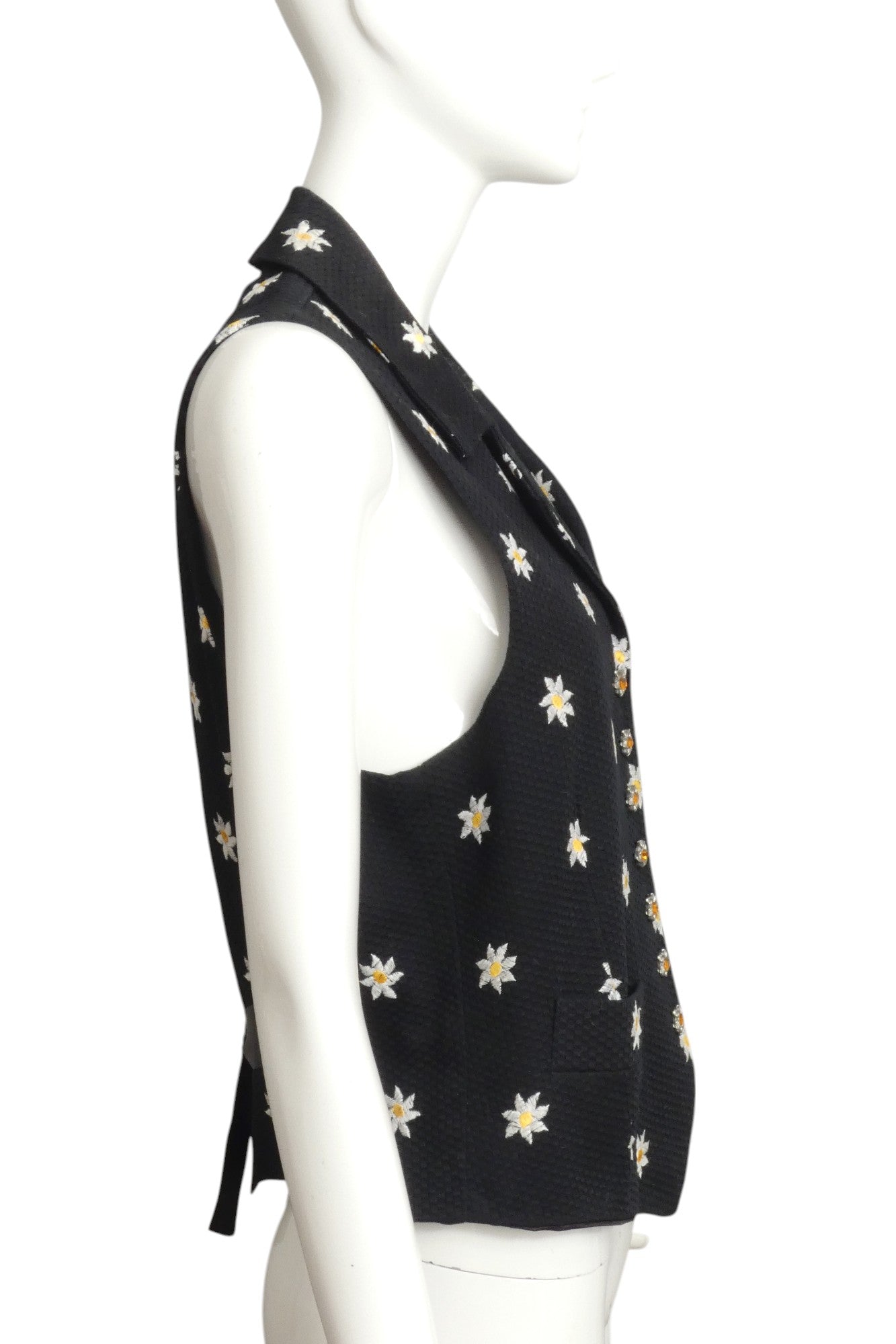 TODD OLDHAM- 1990s Embroidered Floral Cotton Vest, Size 8