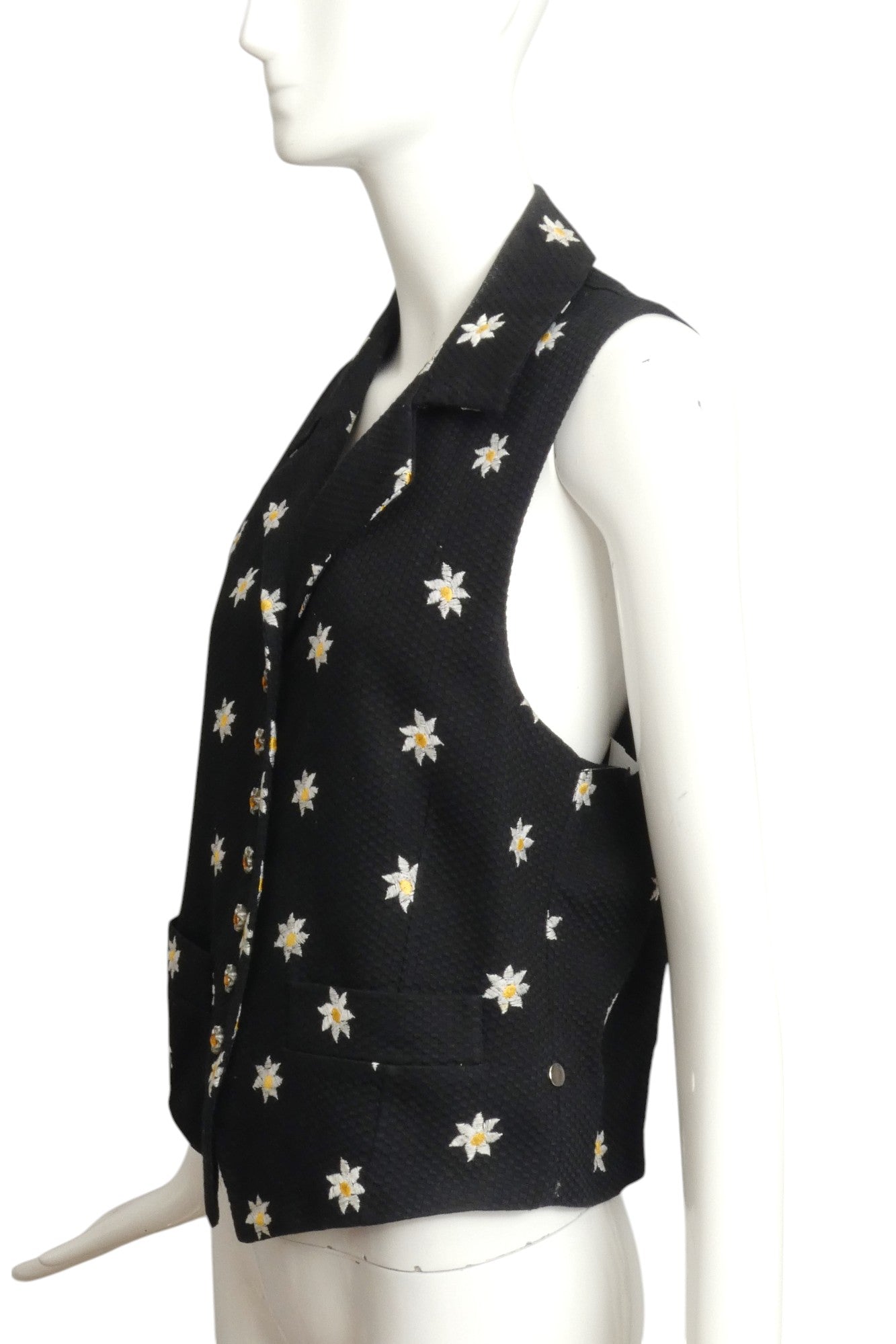 TODD OLDHAM- 1990s Embroidered Floral Cotton Vest, Size 8