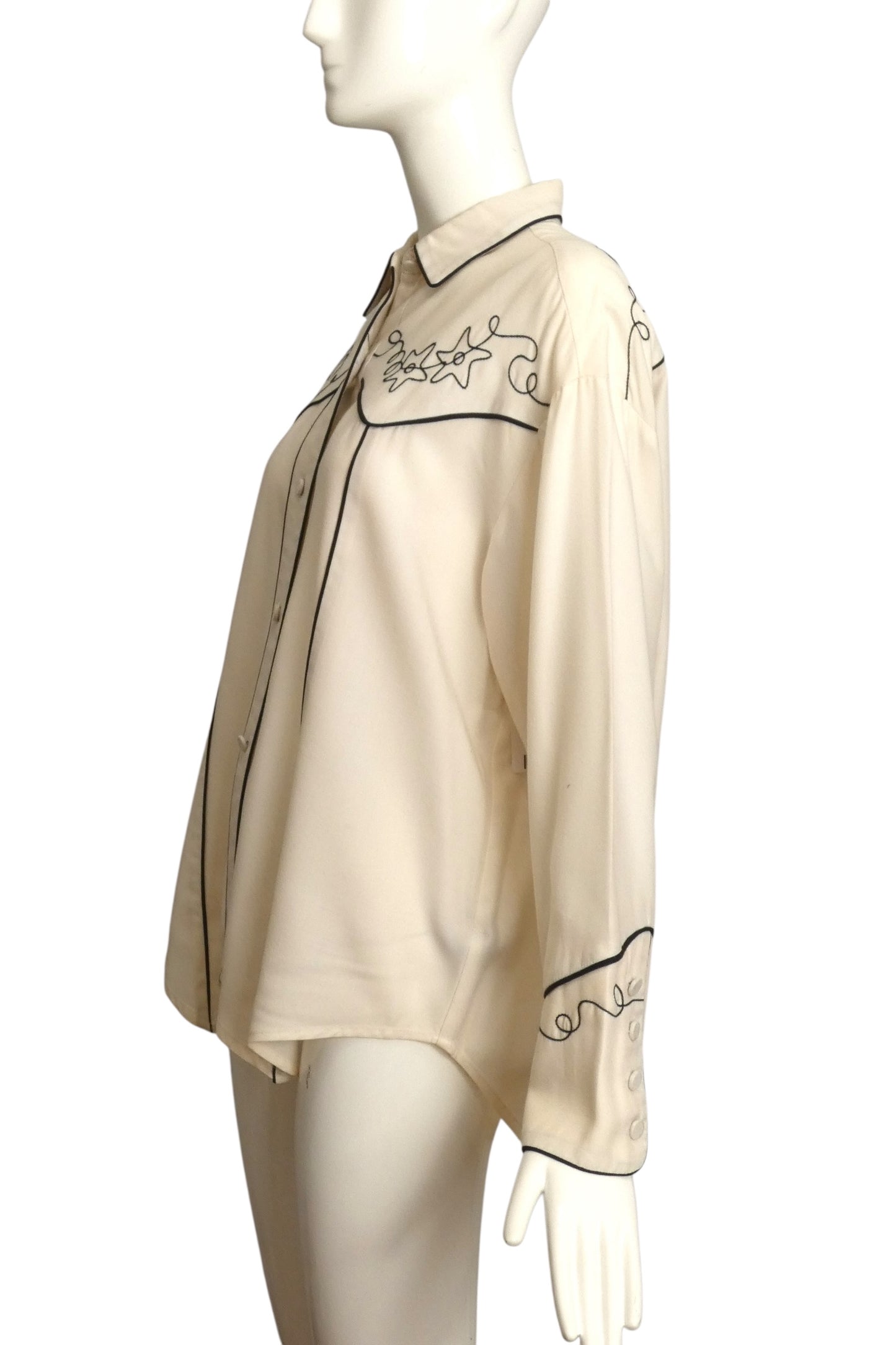 TODD OLDHAM- 1990s White Cotton Western Shirt, Size Medium