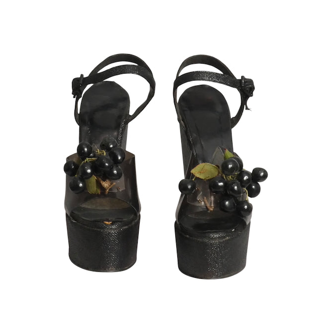 1970s AS IS Black Wedge Platforms, Size 6 1/2