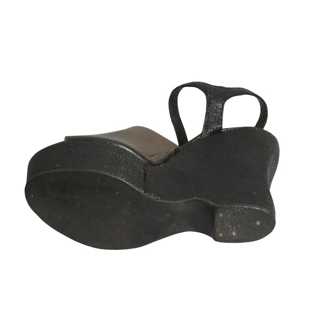 1970s AS IS Black Wedge Platforms, Size 6 1/2