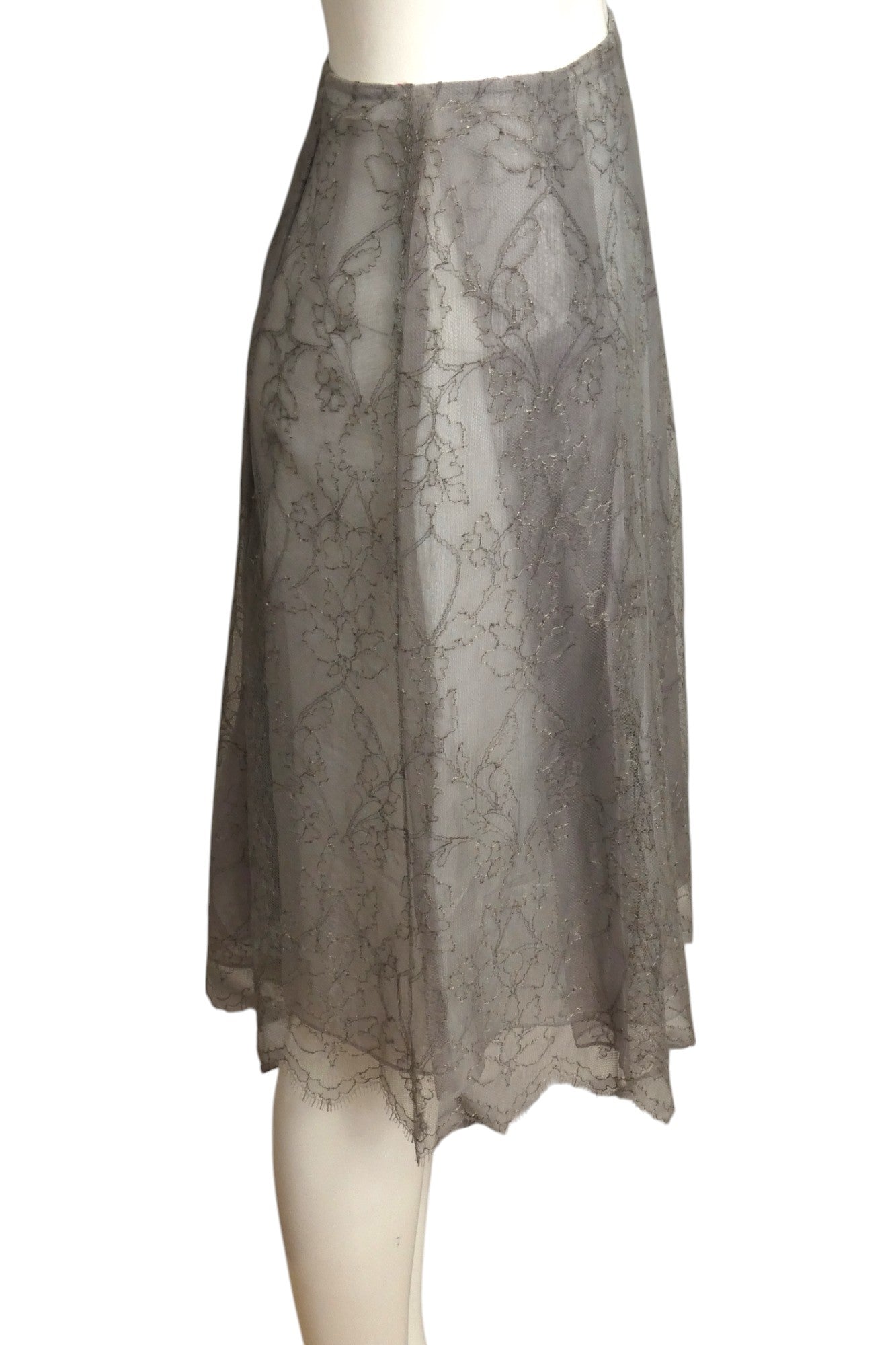 CHRISTIAN LACROIX- 1999 Grey Lace Skirt, Size 4