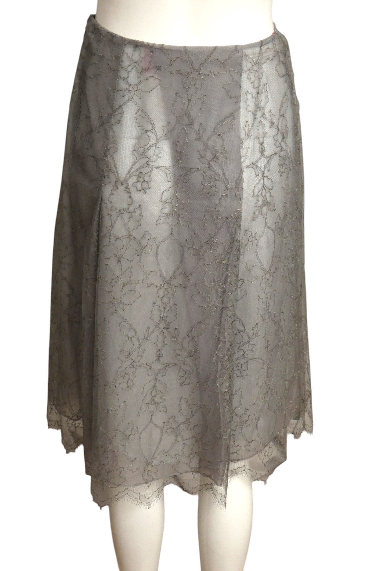 CHRISTIAN LACROIX- 1999 Grey Lace Skirt, Size 4