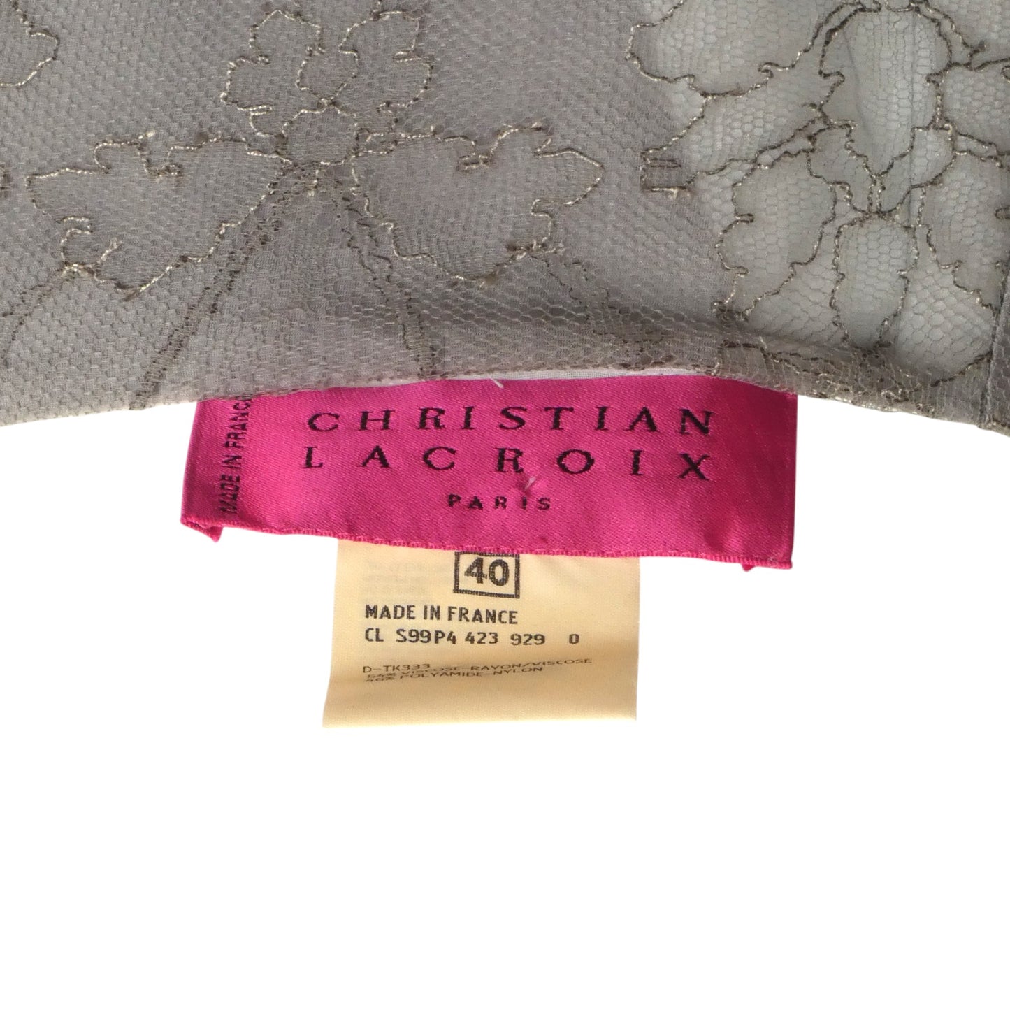 CHRISTIAN LACROIX- 1999 Grey Lace Skirt, Size 4