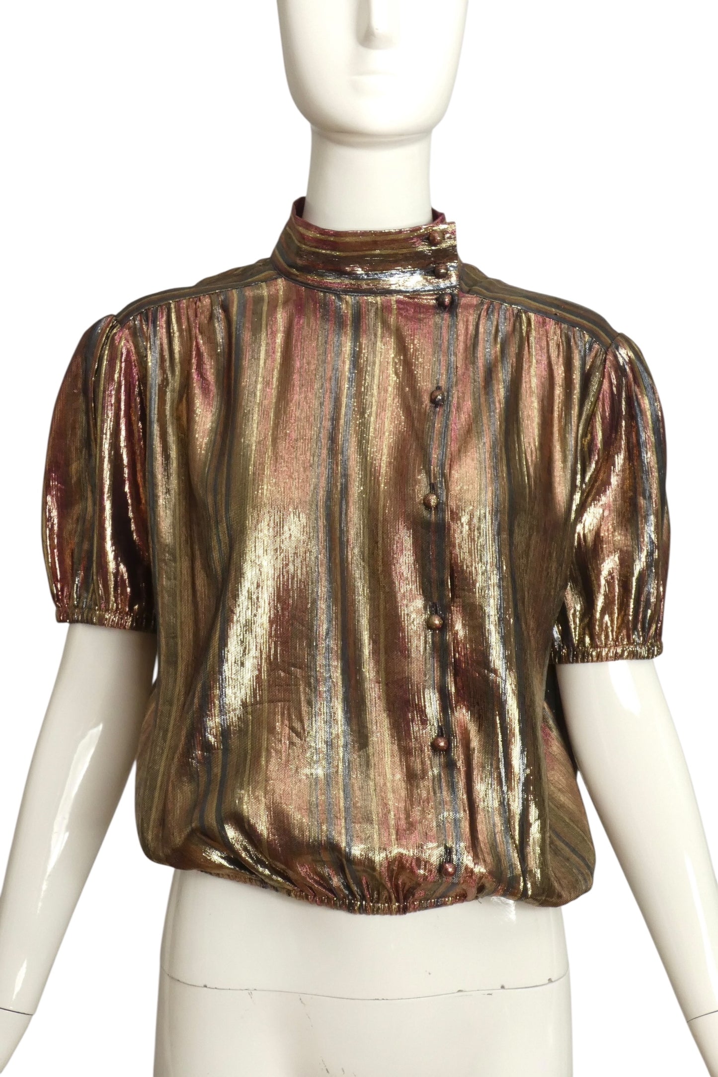 TED LAPIDUS- 1970s Silk Blend Lame Blouse, Size 10