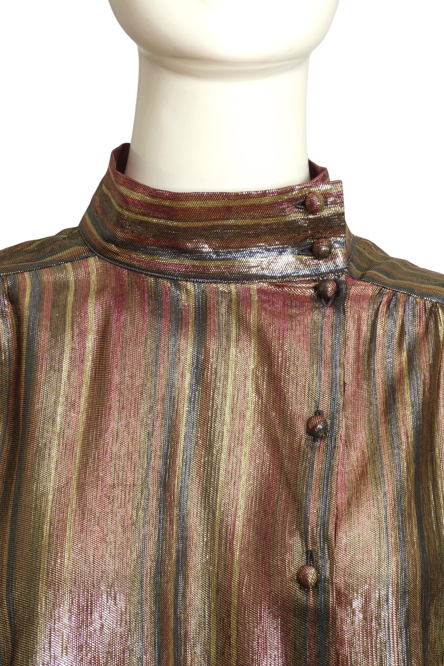TED LAPIDUS- 1970s Silk Blend Lame Blouse, Size 10
