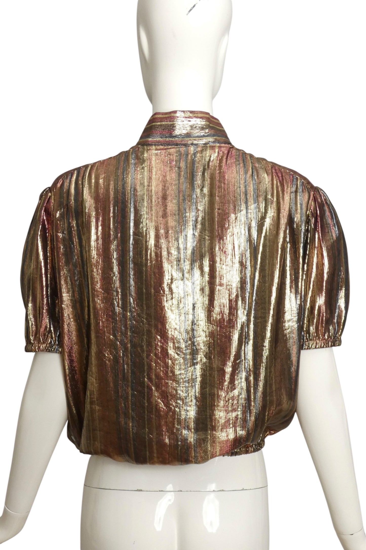TED LAPIDUS- 1970s Silk Blend Lame Blouse, Size 10