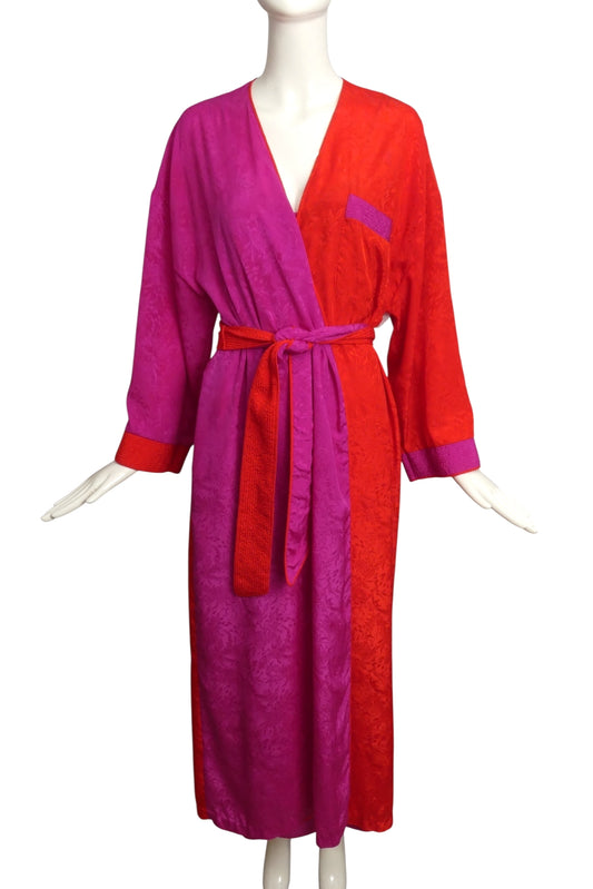 MARY MCFADDEN- 1990s 2pc Silk Jacquard Pegnoir Set, Size 10