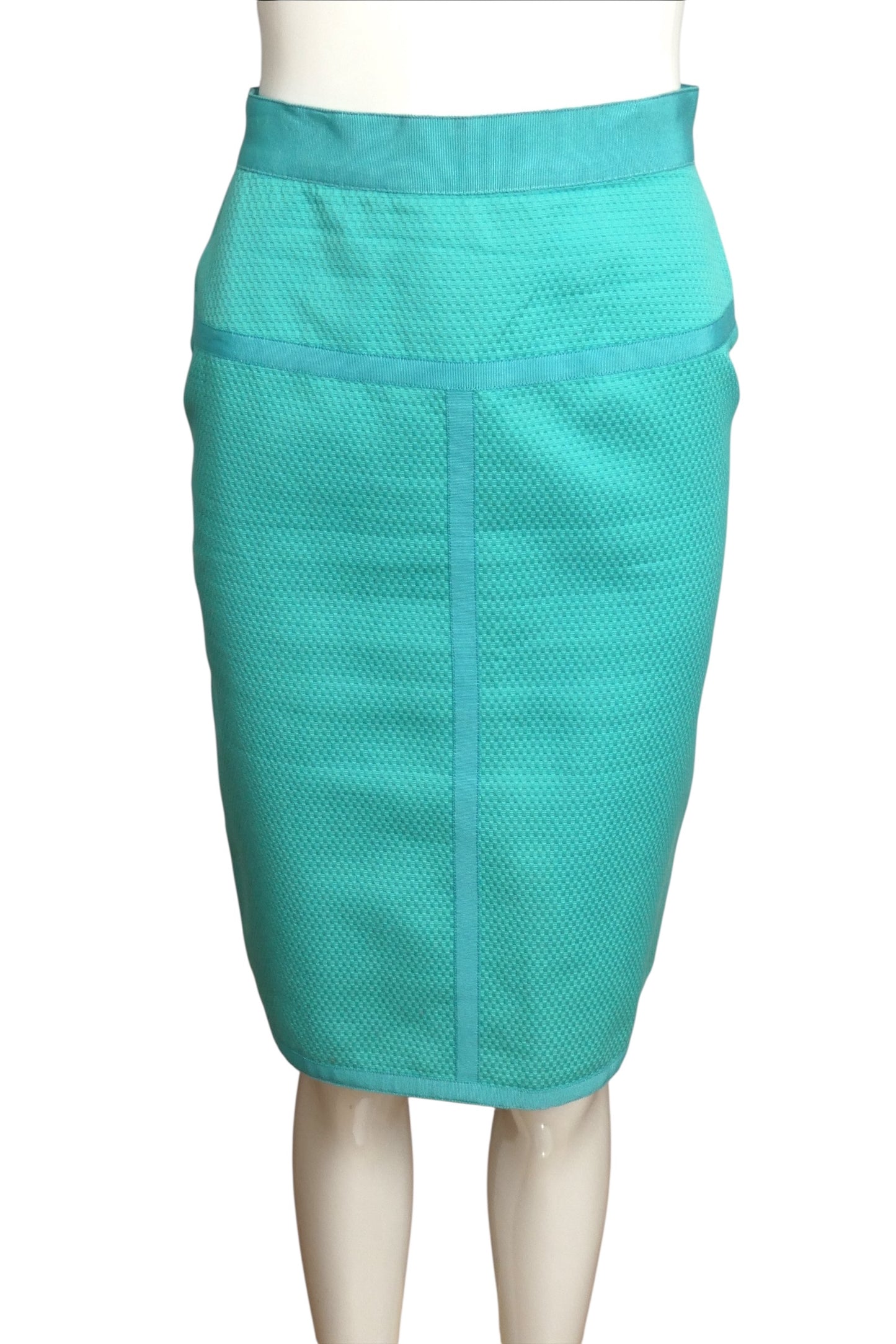 CHANEL BOUTIQUE- 1990s Turquoise Cotton Ribbon Skirt Suit, Size 6