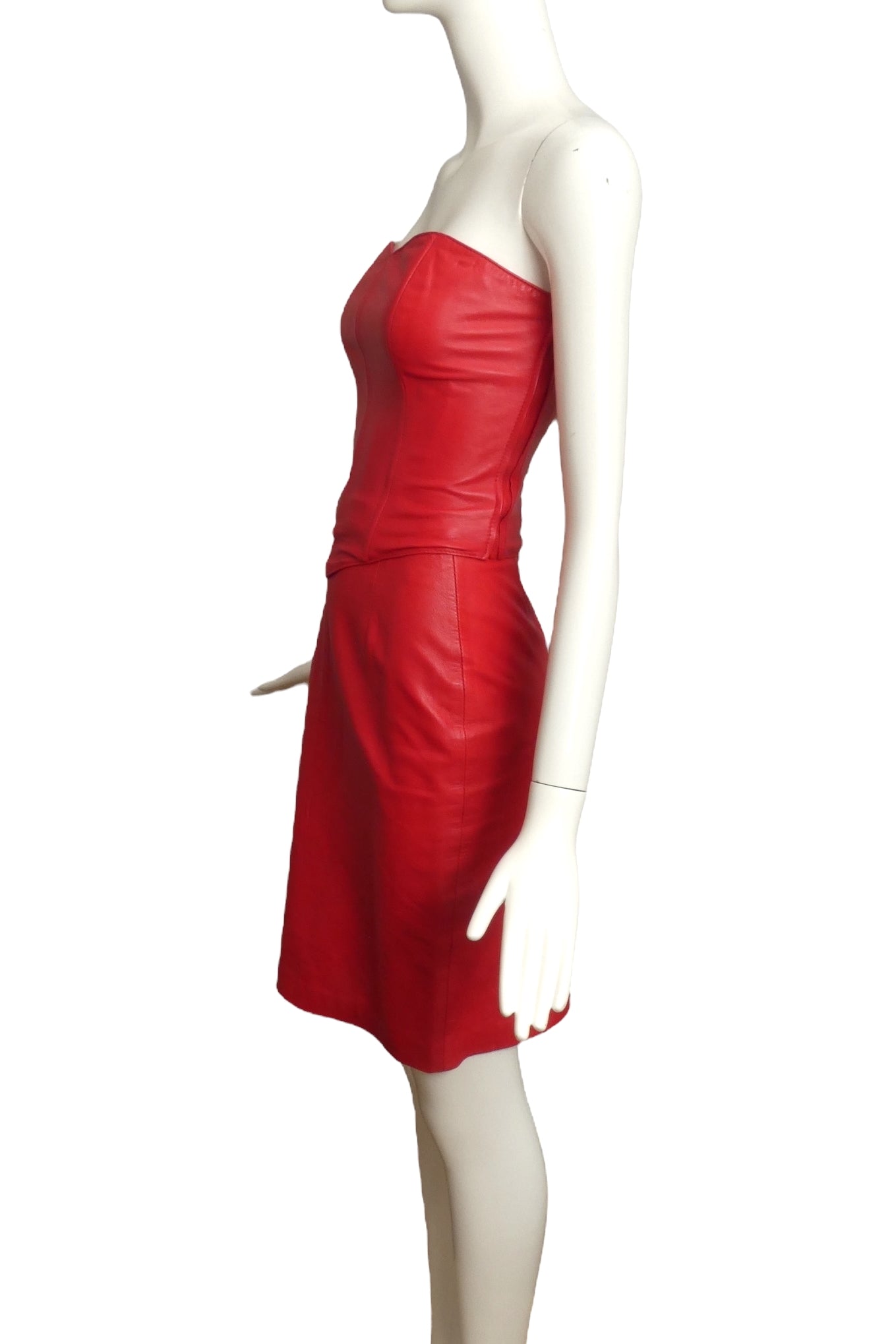 MICHAEL HOBAN- 1980s 3pc Red Leather Skirt Suit, Size 2