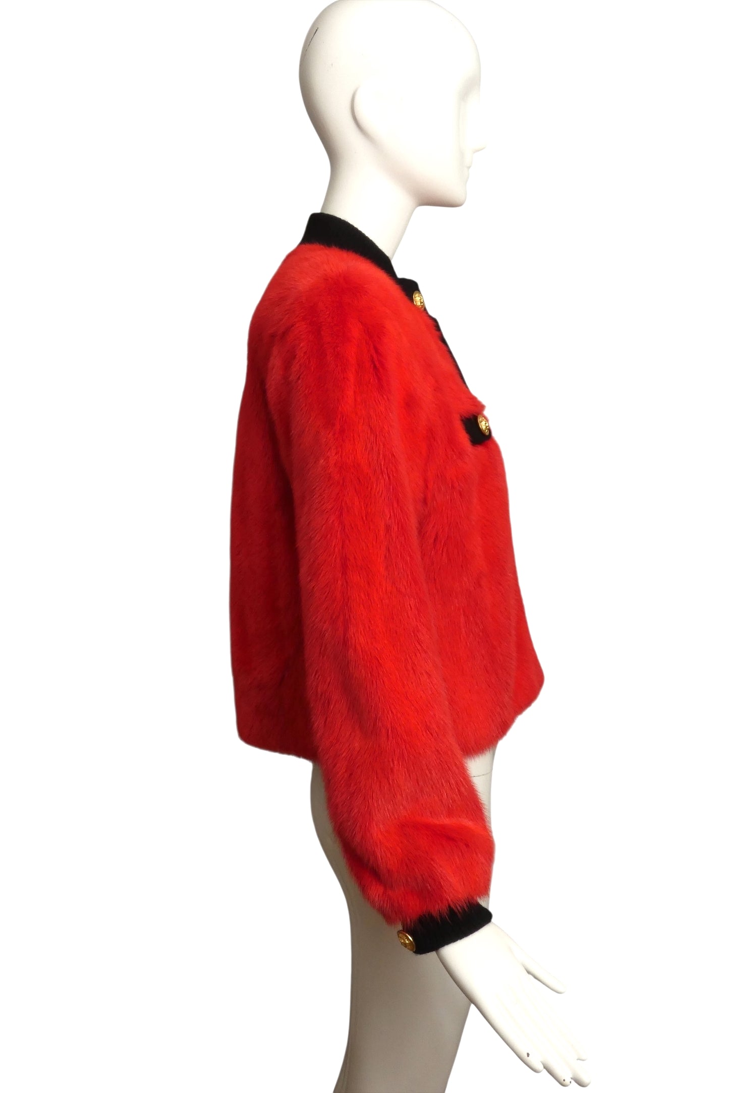 1980s Red Mink Cropped Jacket, Size 8