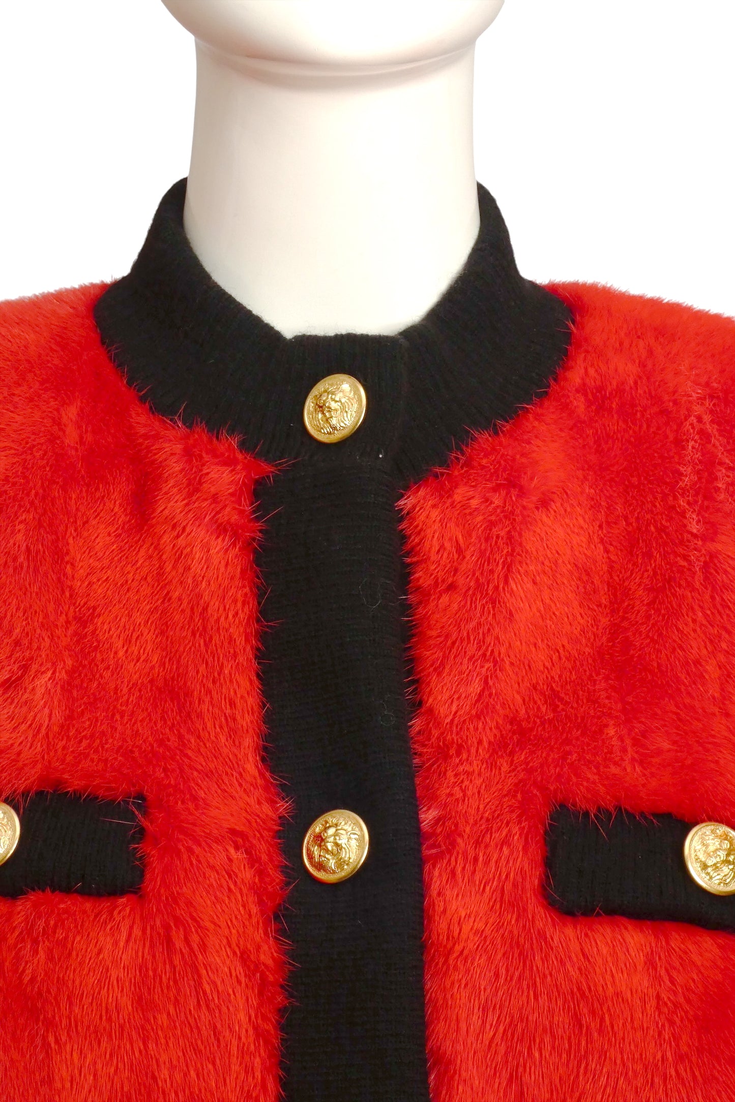 1980s Red Mink Cropped Jacket, Size 8