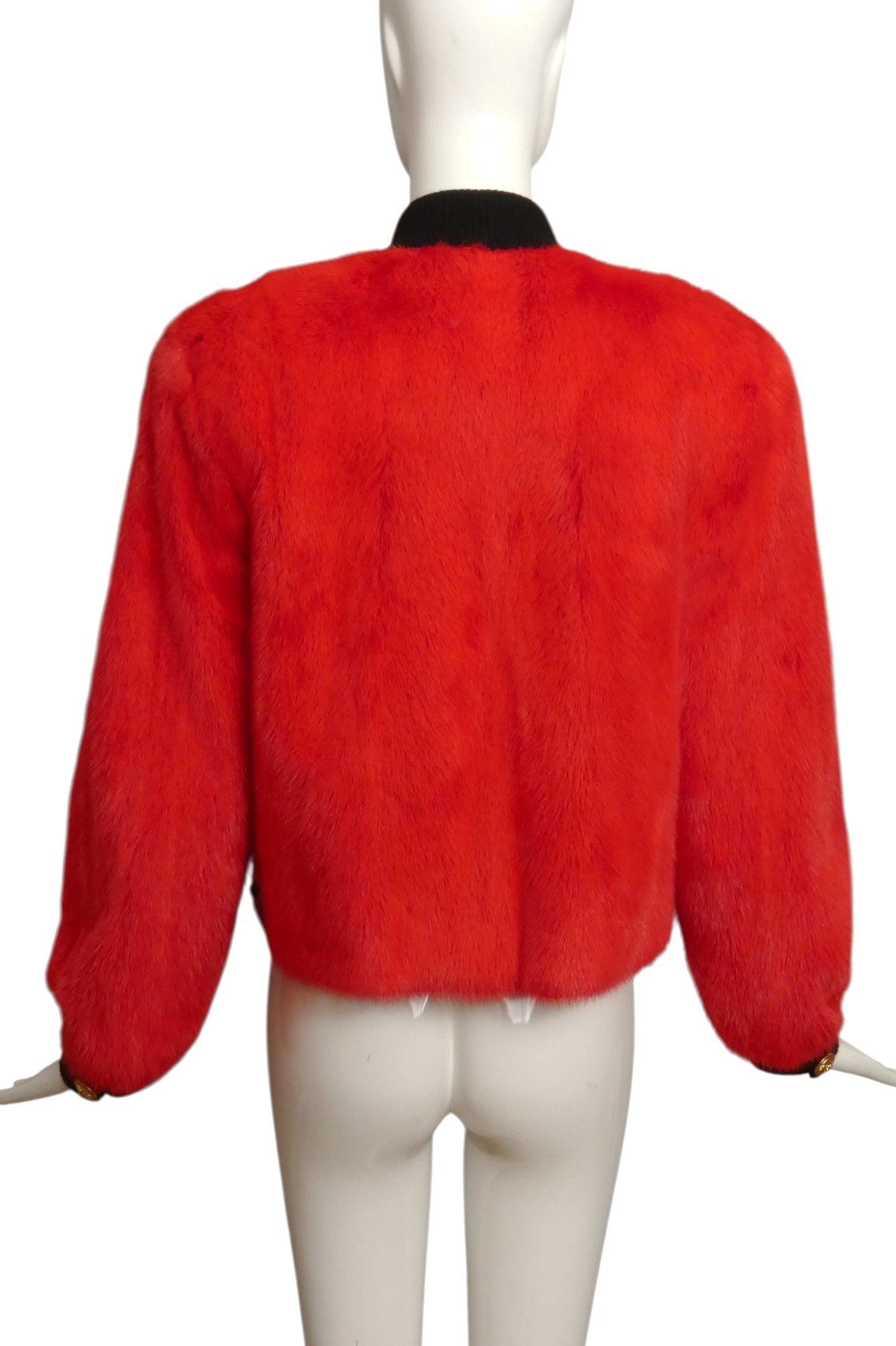 1980s Red Mink Cropped Jacket, Size 8